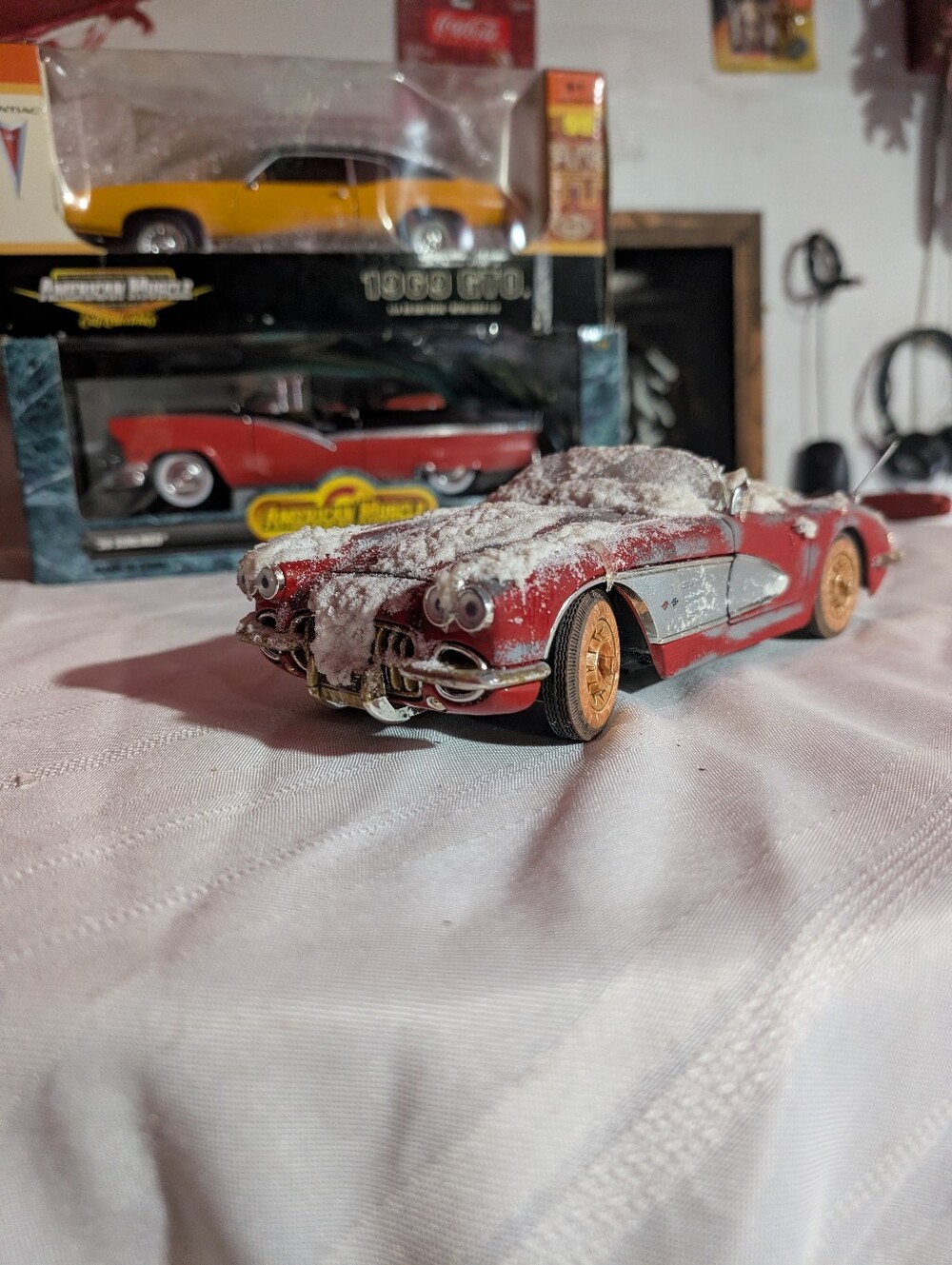 vintage model car, appearing to be a customized 1957 or 1958 Chevrolet Corvette